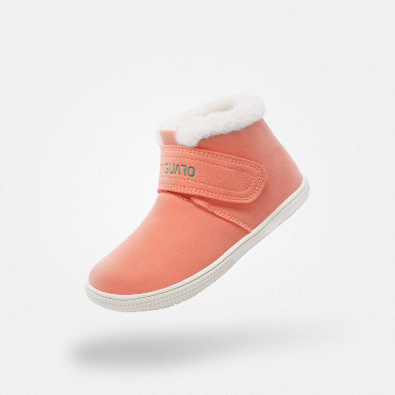 Kids Winter Barefoot Boots with Faux Fur Collar & Velcro